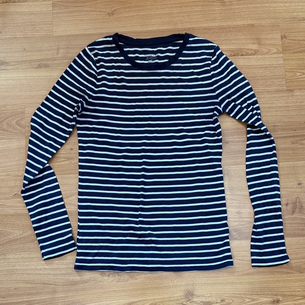 Merona Navy and White Striped Long Sleeve Top